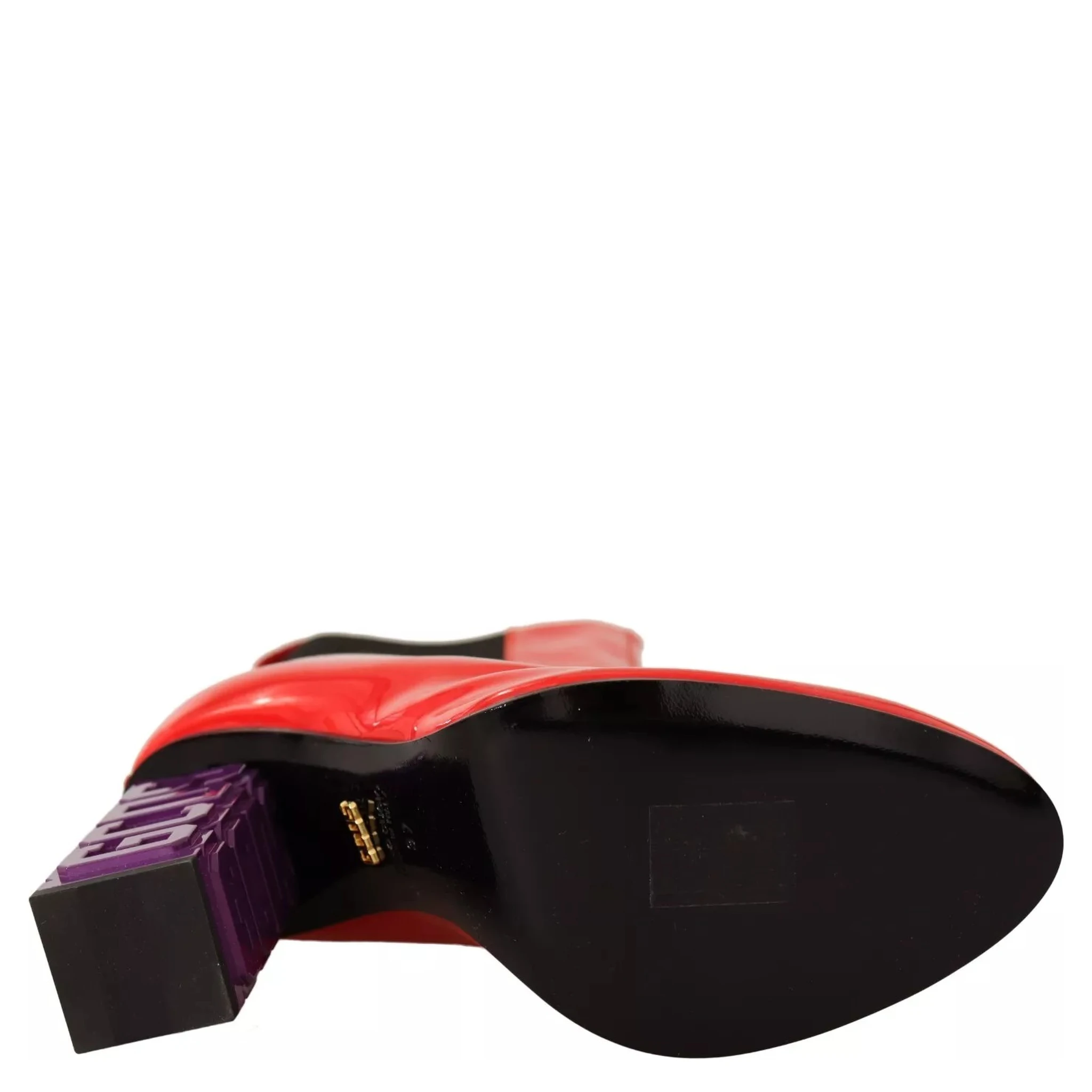 Red Leather Black Fabric Logo Heel Ankle Boots Shoes