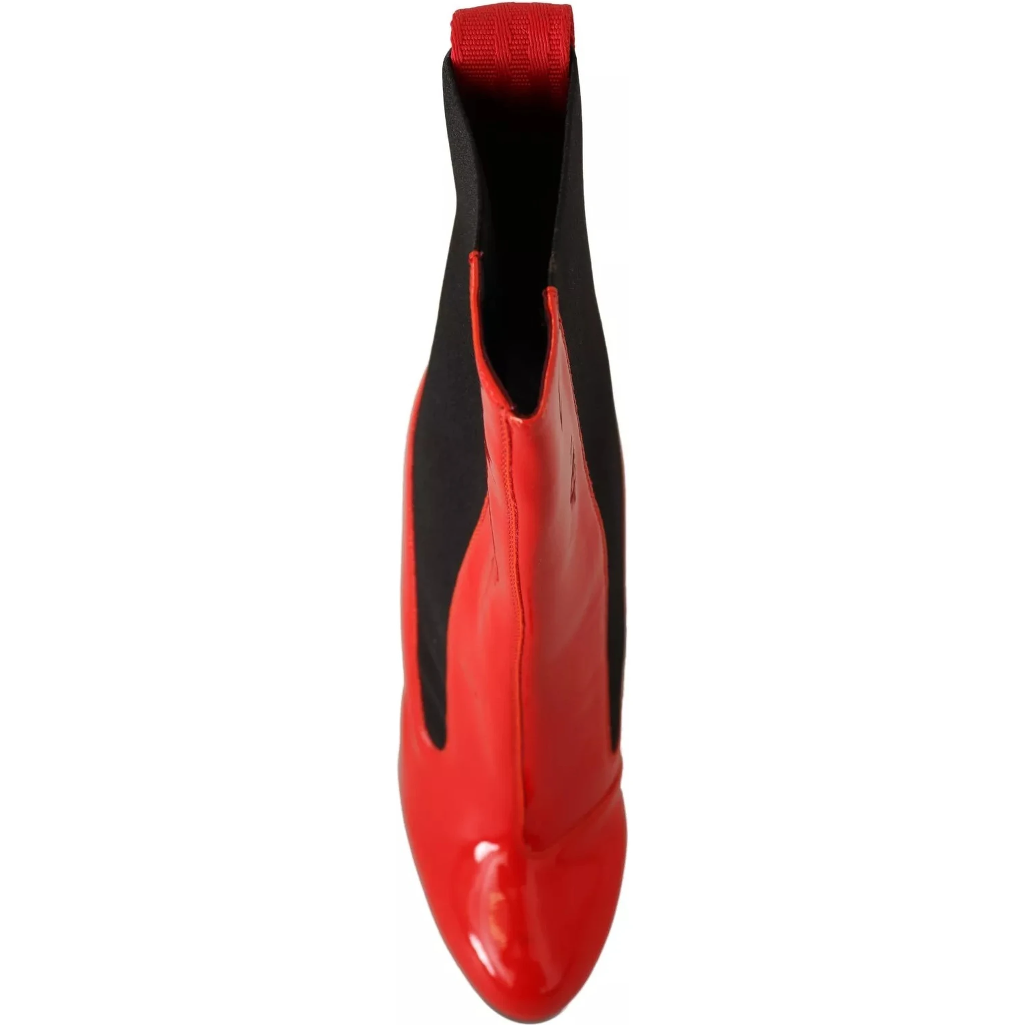 Red Leather Black Fabric Logo Heel Ankle Boots Shoes