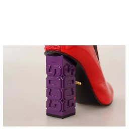 Red Leather Black Fabric Logo Heel Ankle Boots Shoes