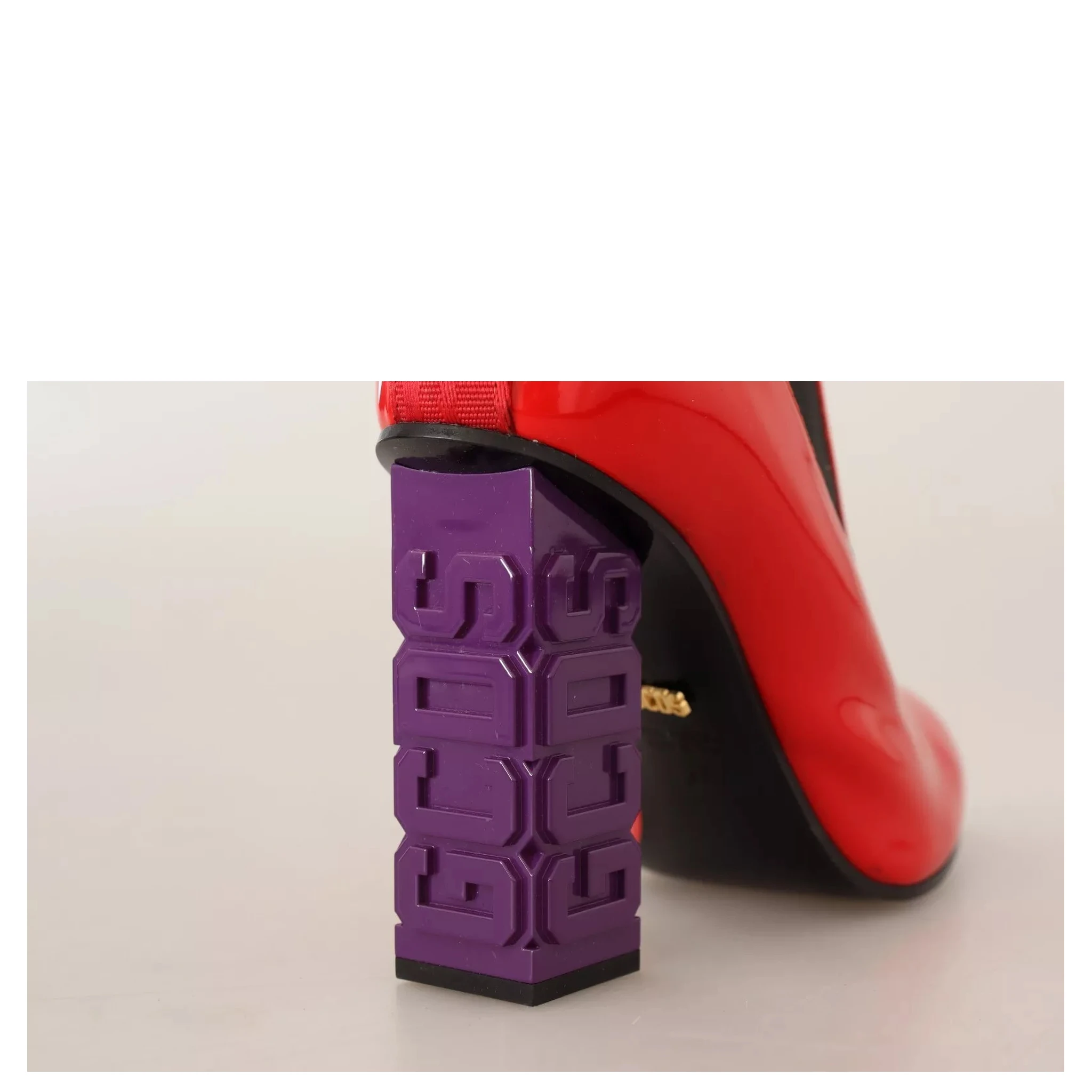 Red Leather Black Fabric Logo Heel Ankle Boots Shoes