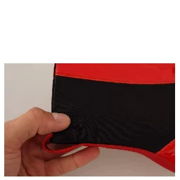 Red Leather Black Fabric Logo Heel Ankle Boots Shoes