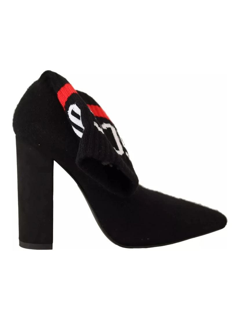 Black Suede Logo Socks Block Heel Ankle Boots Shoes