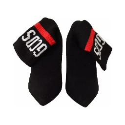 Black Suede Logo Socks Block Heel Ankle Boots Shoes