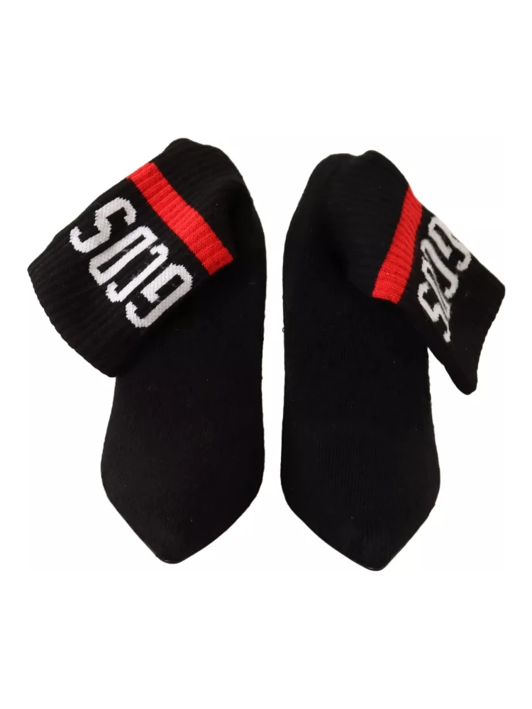 Black Suede Logo Socks Block Heel Ankle Boots Shoes alternative