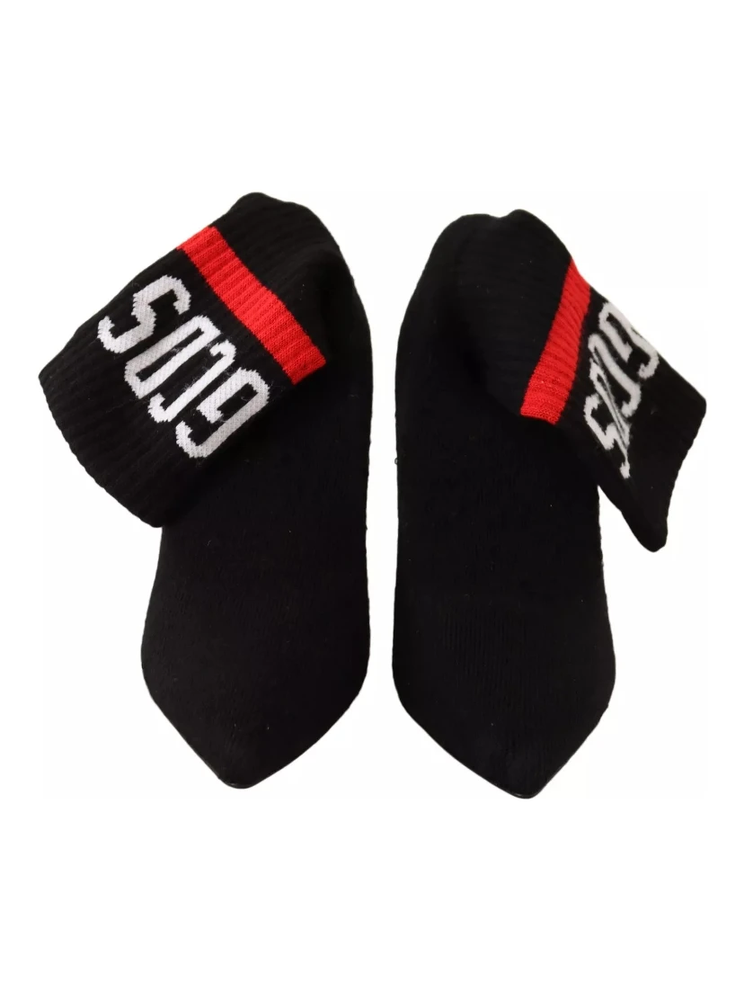 Black Suede Logo Socks Block Heel Ankle Boots Shoes