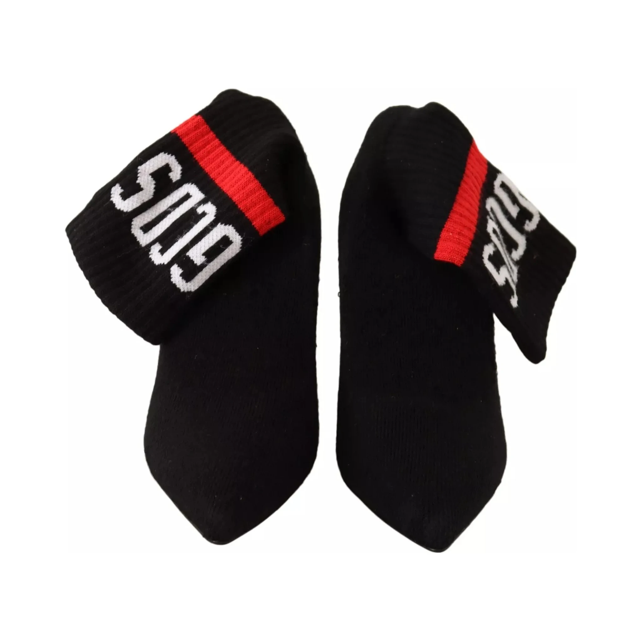 Black Suede Logo Socks Block Heel Ankle Boots Shoes