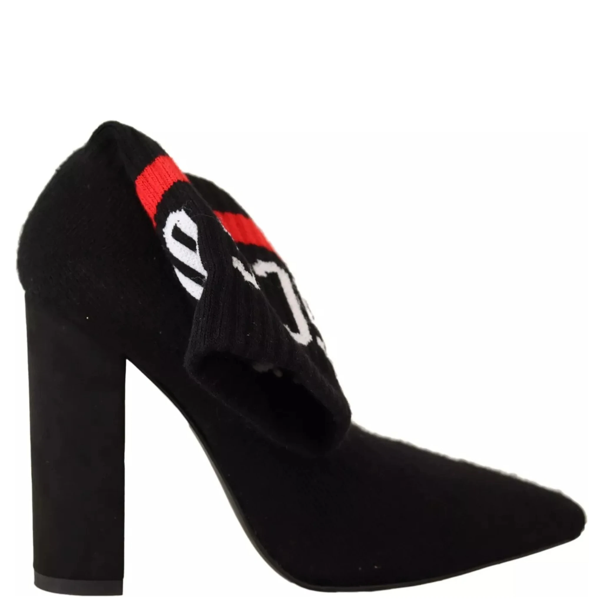 Black Suede Logo Socks Block Heel Ankle Boots Shoes