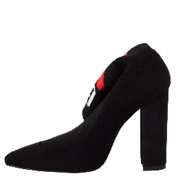 Black Suede Logo Socks Block Heel Ankle Boots Shoes