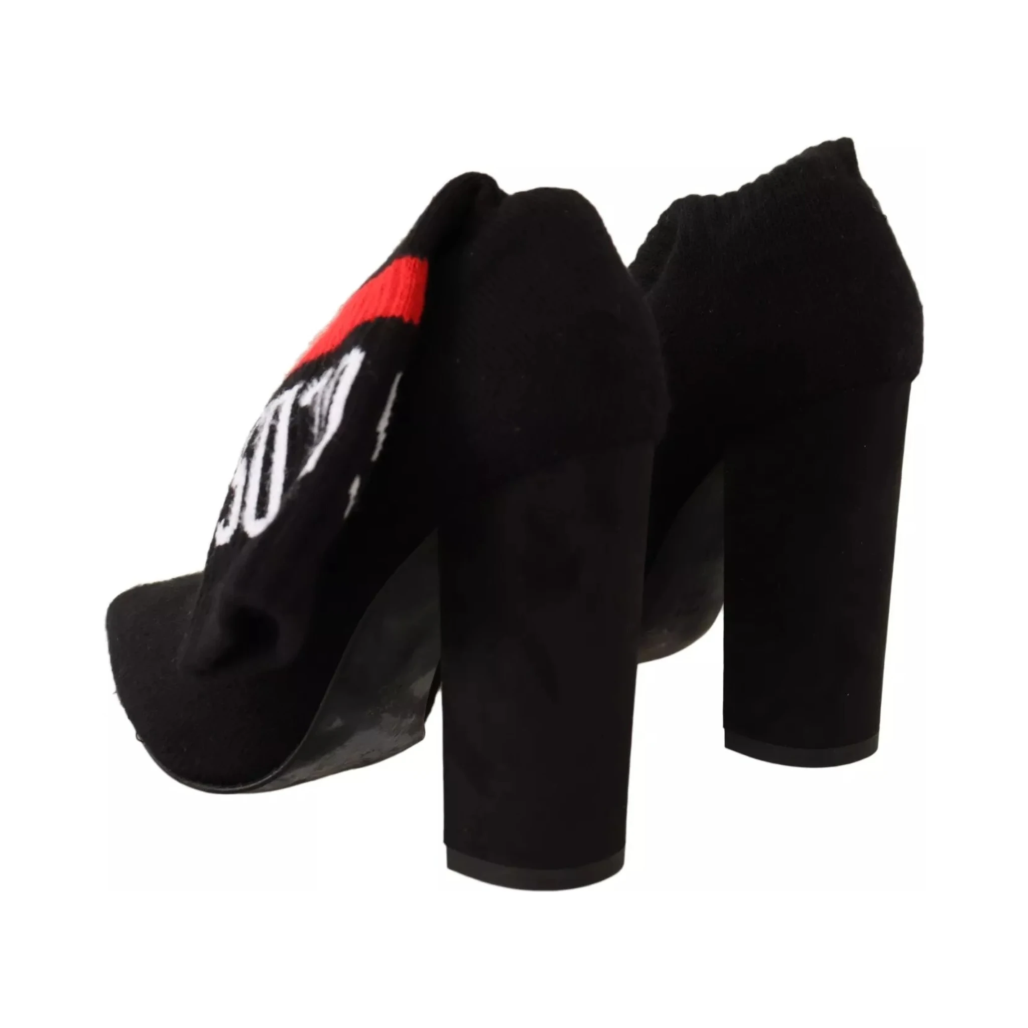 Black Suede Logo Socks Block Heel Ankle Boots Shoes
