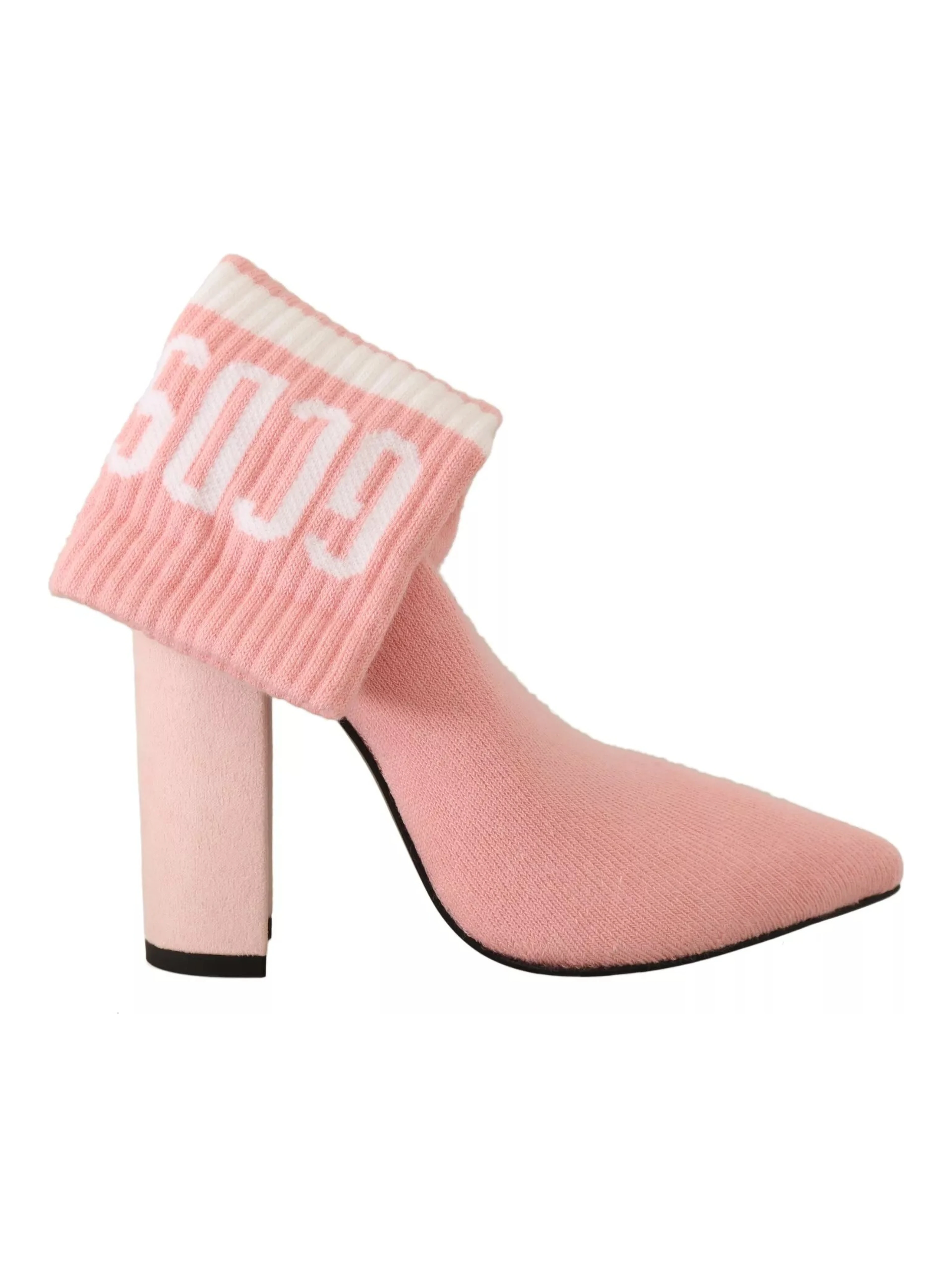 Pink Suede Logo Socks Block Heel Ankle Boots Shoes