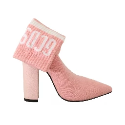 Pink Suede Logo Socks Block Heel Ankle Boots Shoes