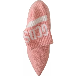 Pink Suede Logo Socks Block Heel Ankle Boots Shoes