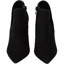 Black Suede Leather Stiletto Heels Boots Shoes