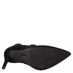 Black Suede Leather Stiletto Heels Boots Shoes