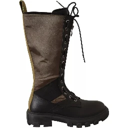 Black Green High Combat Boots Lace Up Military Shoes