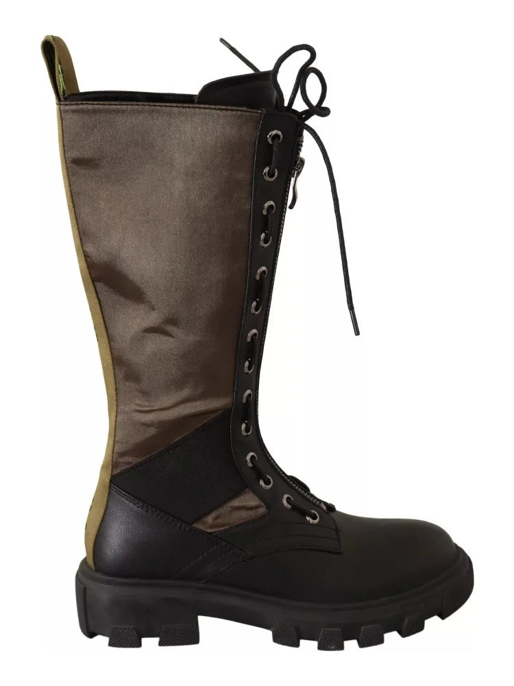 Black Green High Combat Boots Lace Up Military Shoes