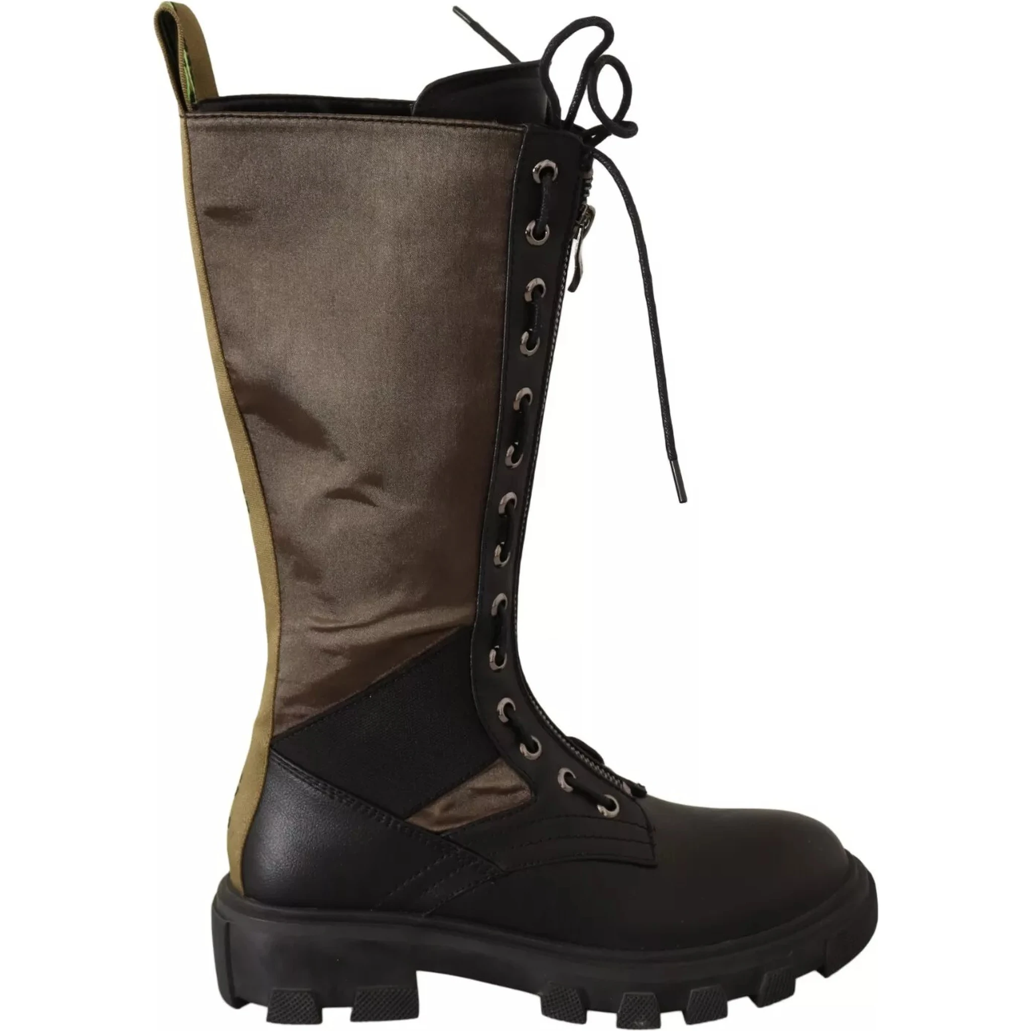 Black Green High Combat Boots Lace Up Military Shoes