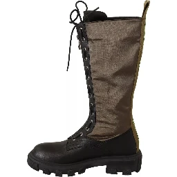 Black Green High Combat Boots Lace Up Military Shoes