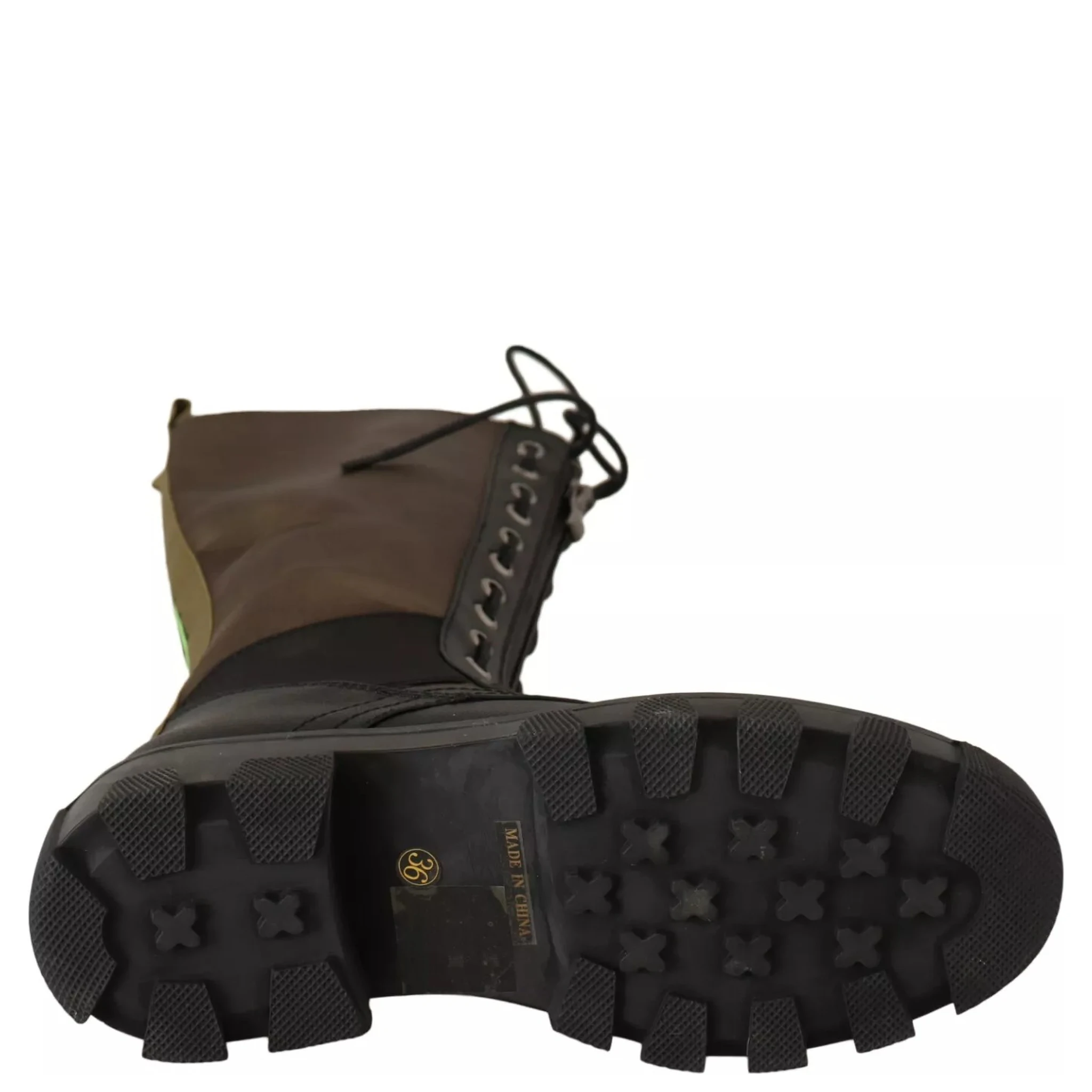 Black Green High Combat Boots Lace Up Military Shoes