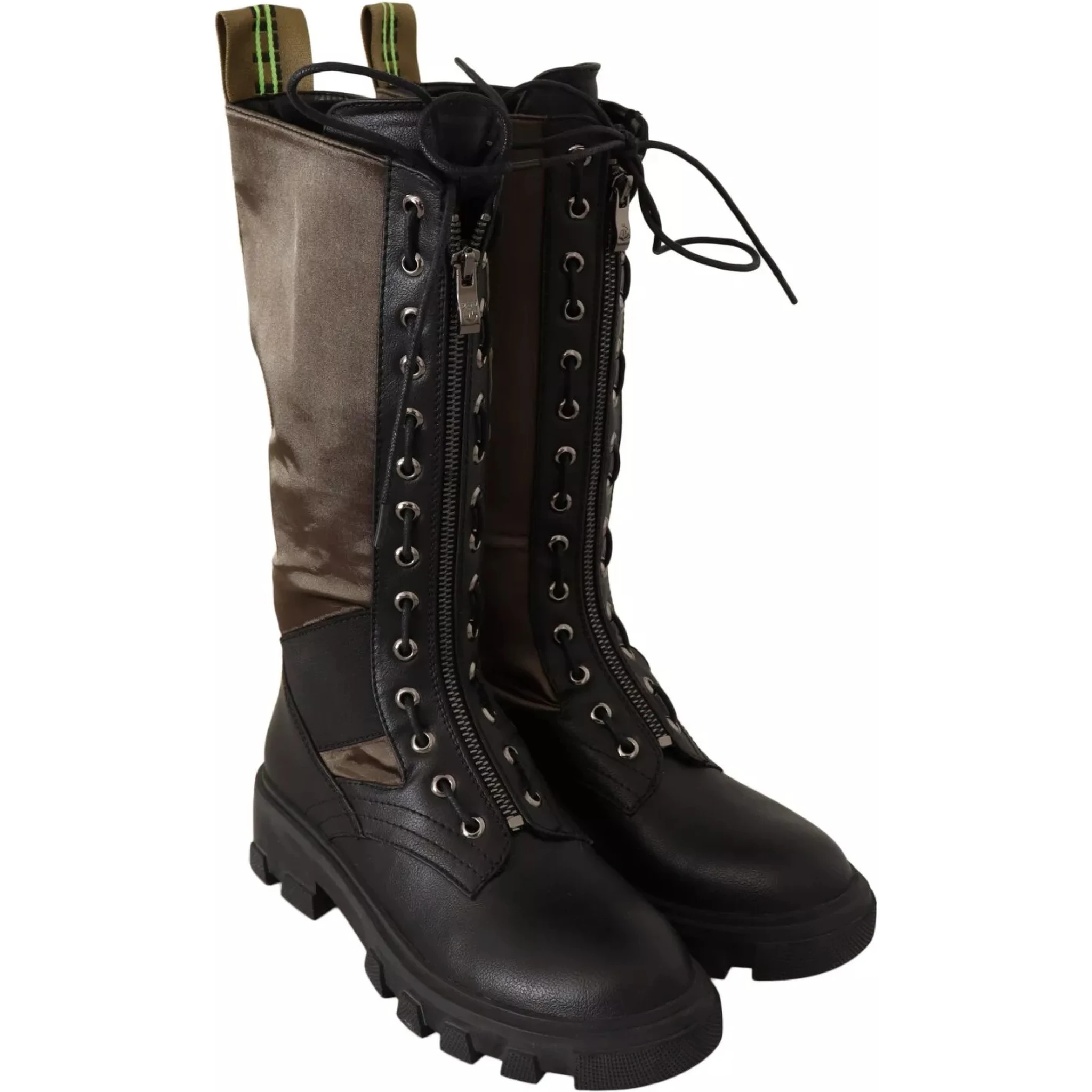 Black Green High Combat Boots Lace Up Military Shoes