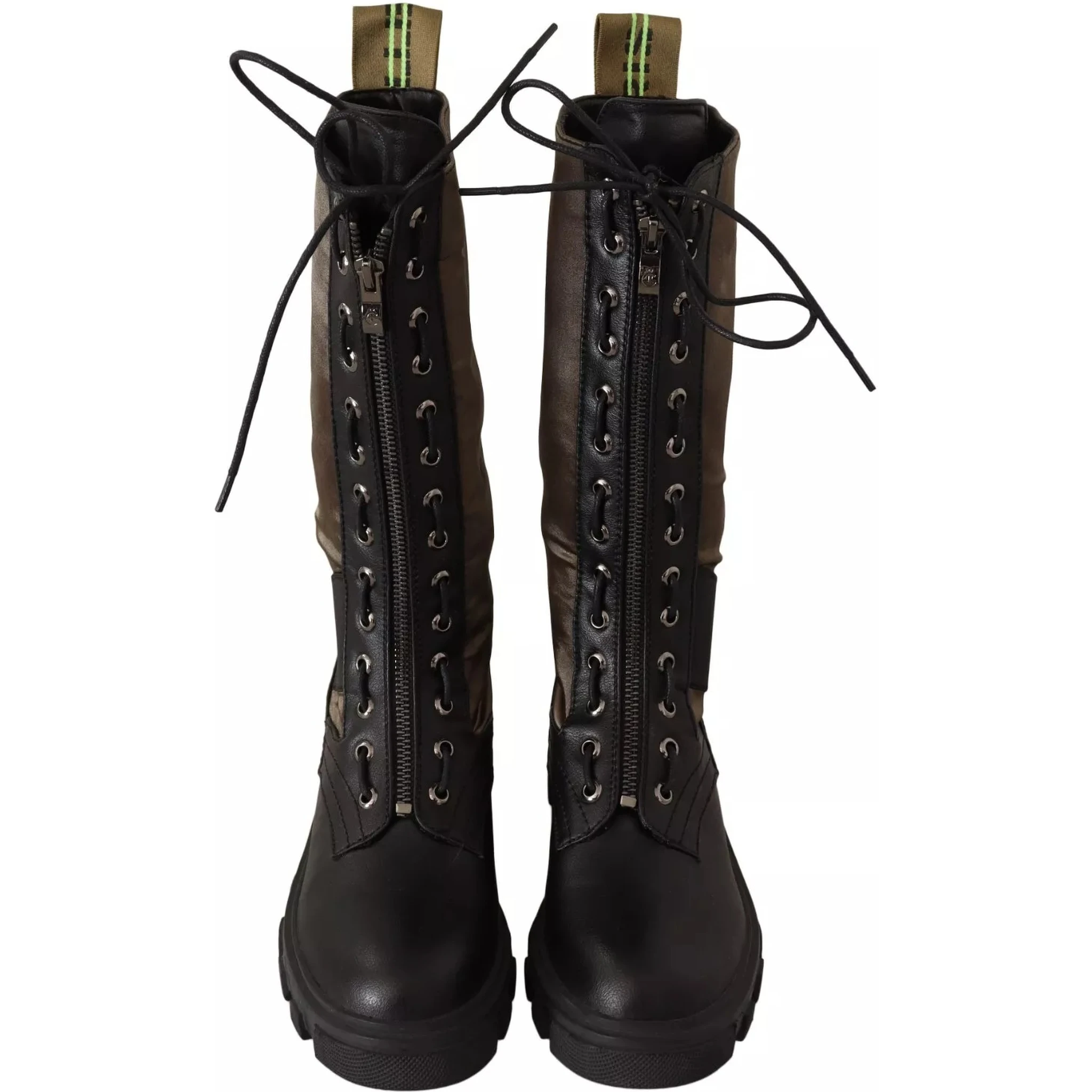 Black Green High Combat Boots Lace Up Military Shoes