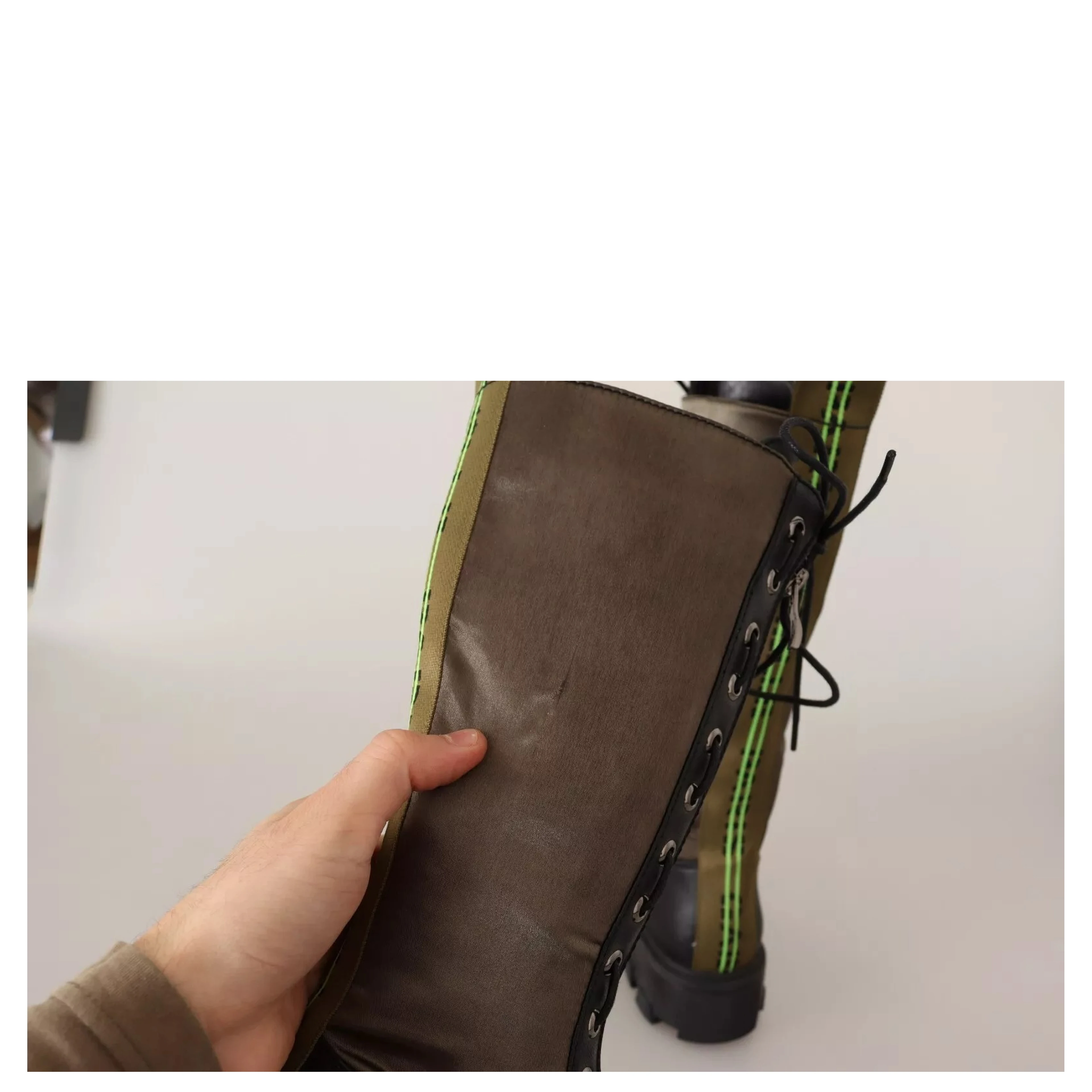 Black Green High Combat Boots Lace Up Military Shoes