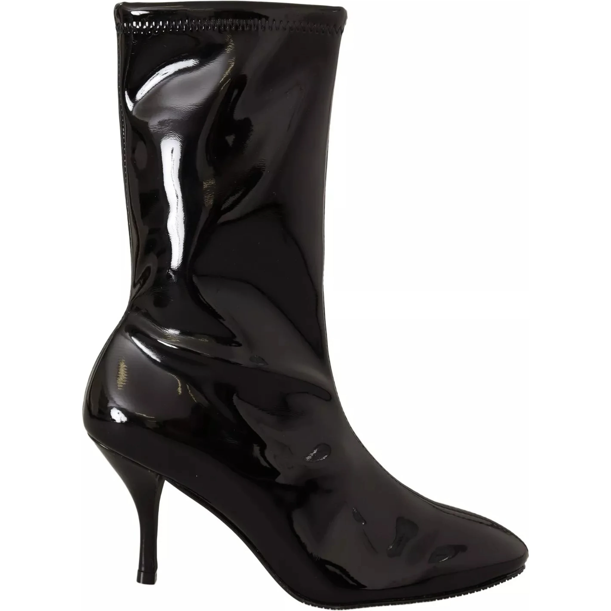 Black Patent Leather High Heels Boots Shoes
