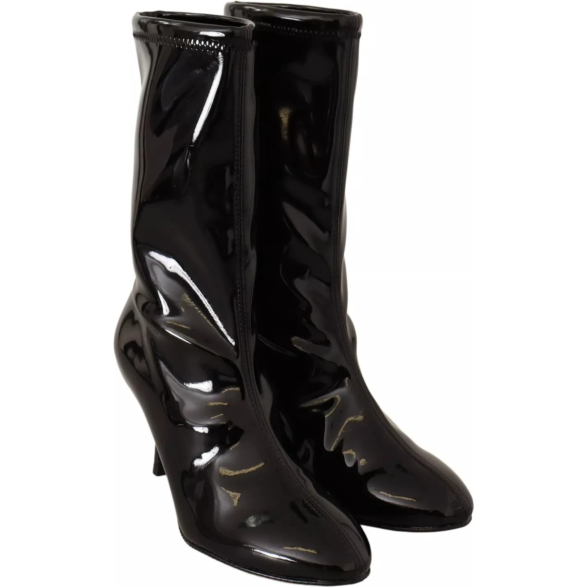 Black Patent Leather High Heels Boots Shoes