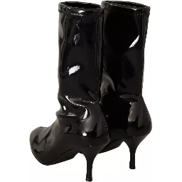 Black Patent Leather High Heels Boots Shoes