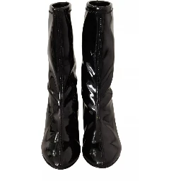 Black Patent Leather High Heels Boots Shoes