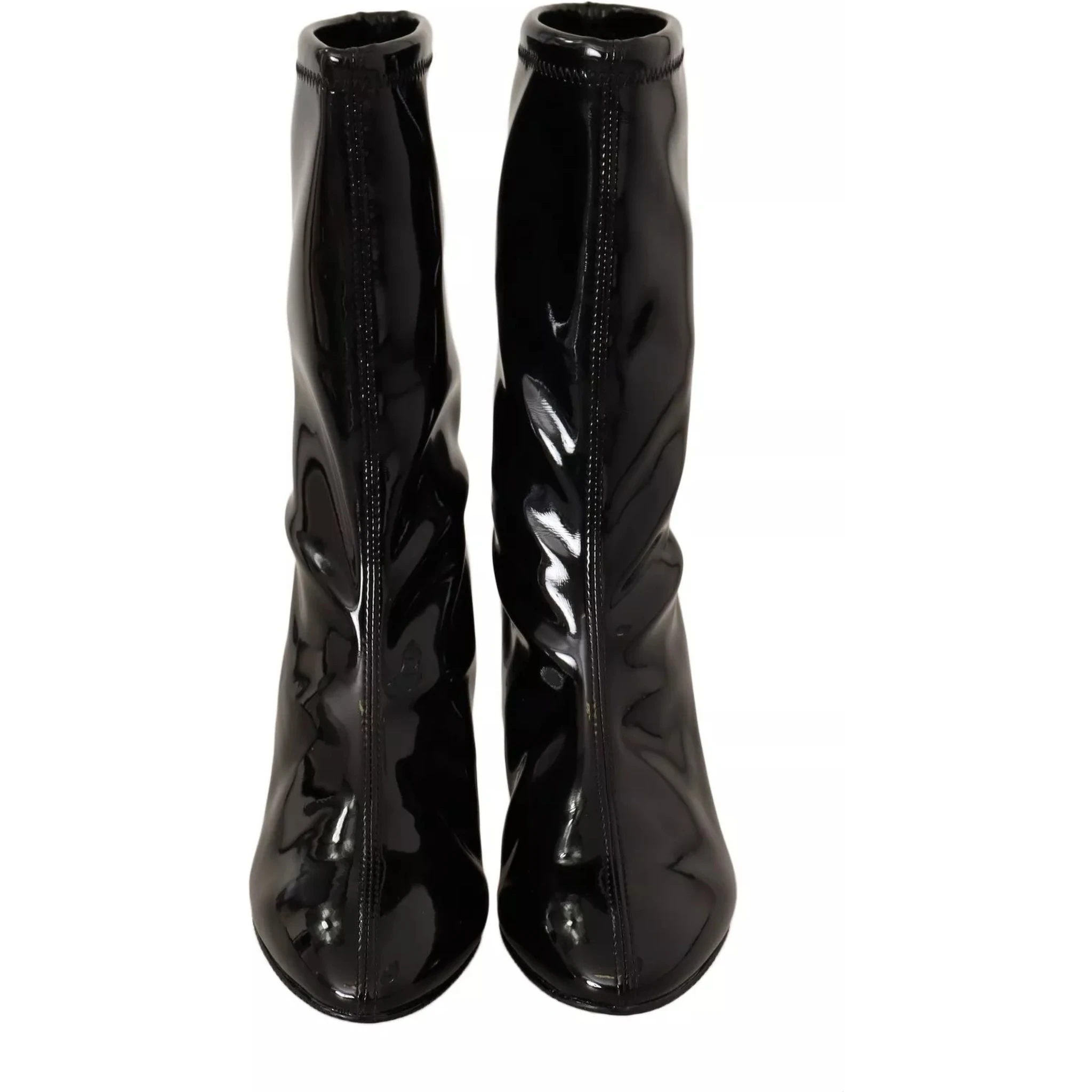 Black Patent Leather High Heels Boots Shoes