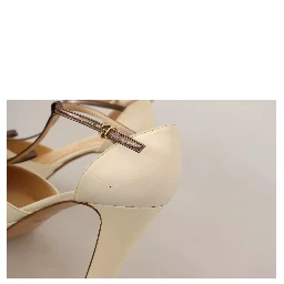 Off White Leather T-Strap Heels Sandals Shoes