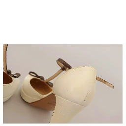 Off White Leather T-Strap Heels Sandals Shoes