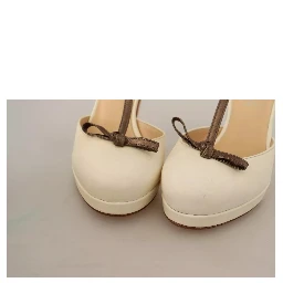 Off White Leather T-Strap Heels Sandals Shoes