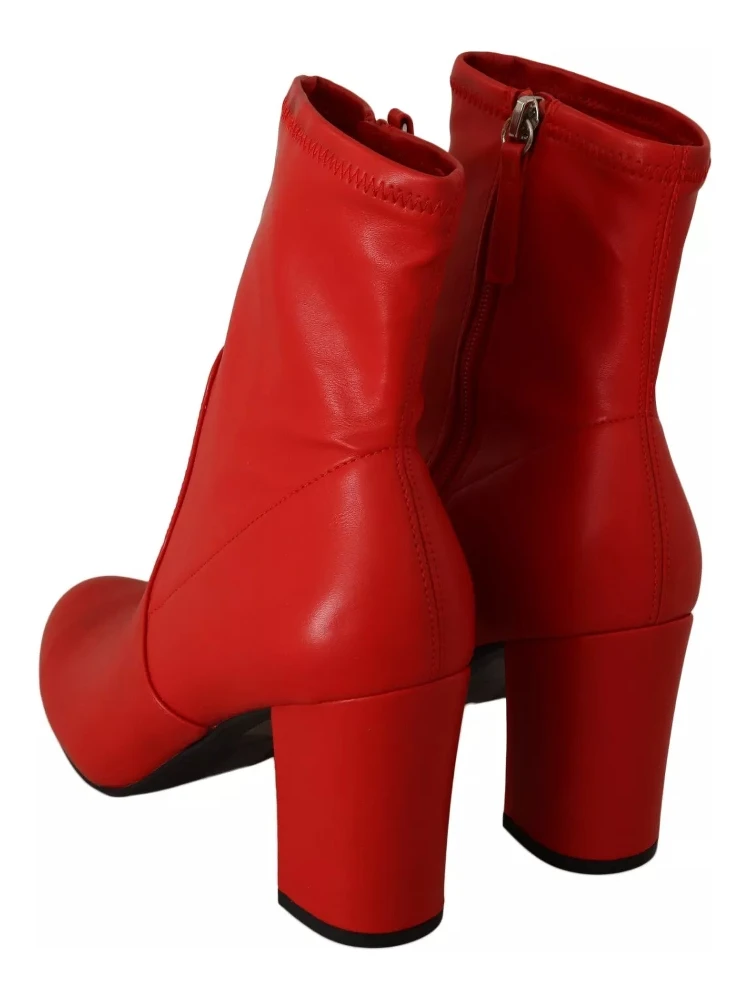 Red Leather Block Heels Ankle Boots Shoes alternative