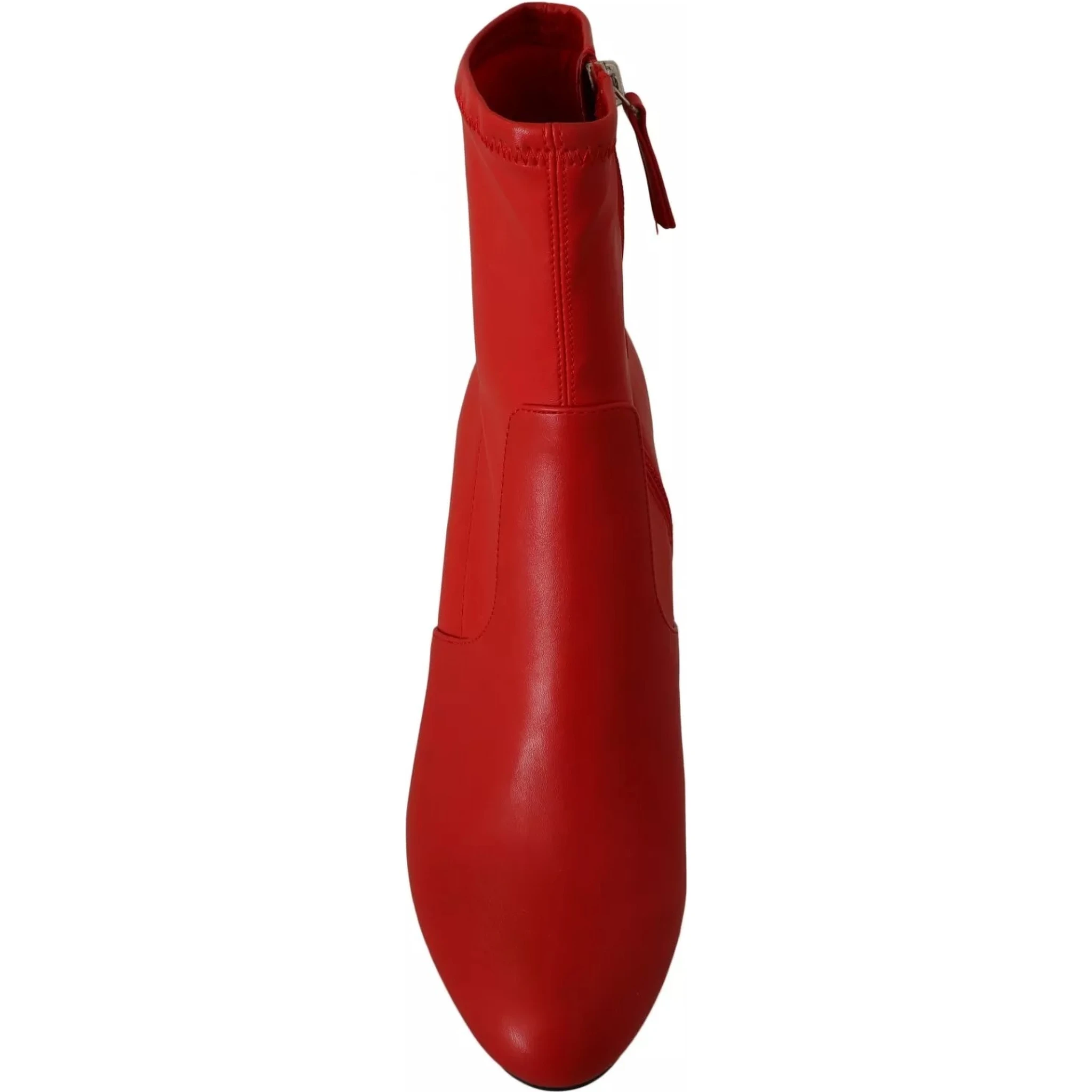 Red Leather Block Heels Ankle Boots Shoes