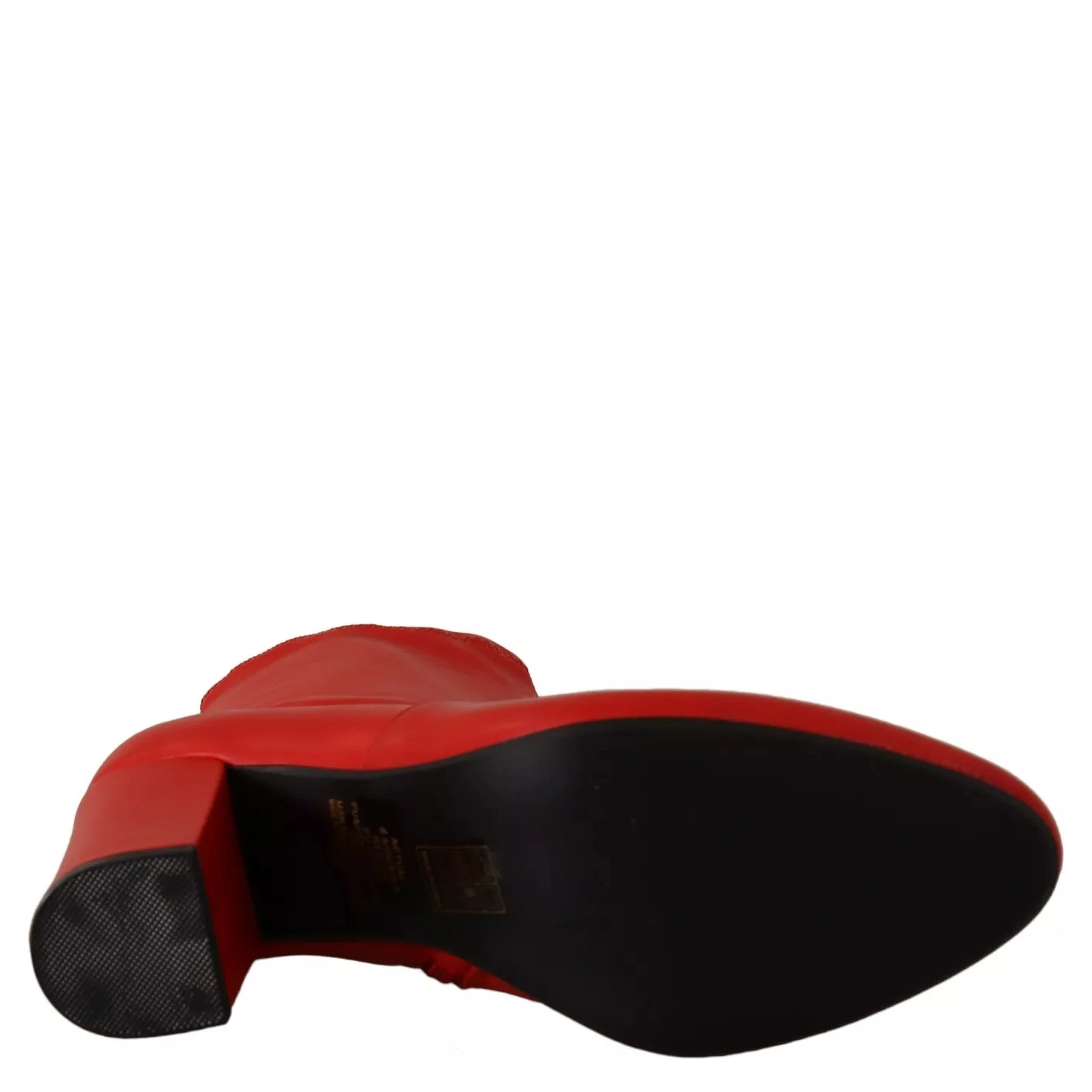 Red Leather Block Heels Ankle Boots Shoes