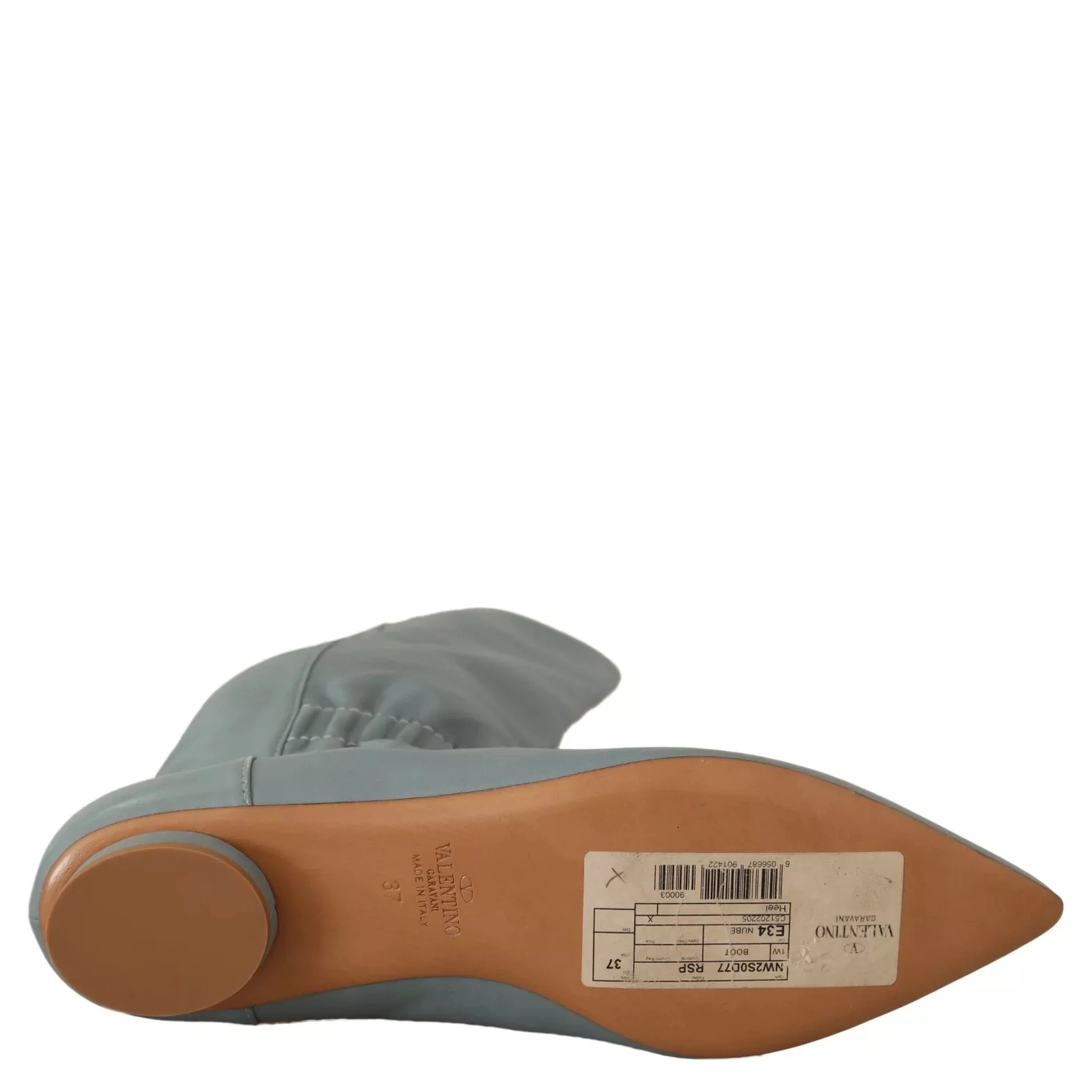 Blue Leather Elastic Flats Pull On Knee High Boots Shoes