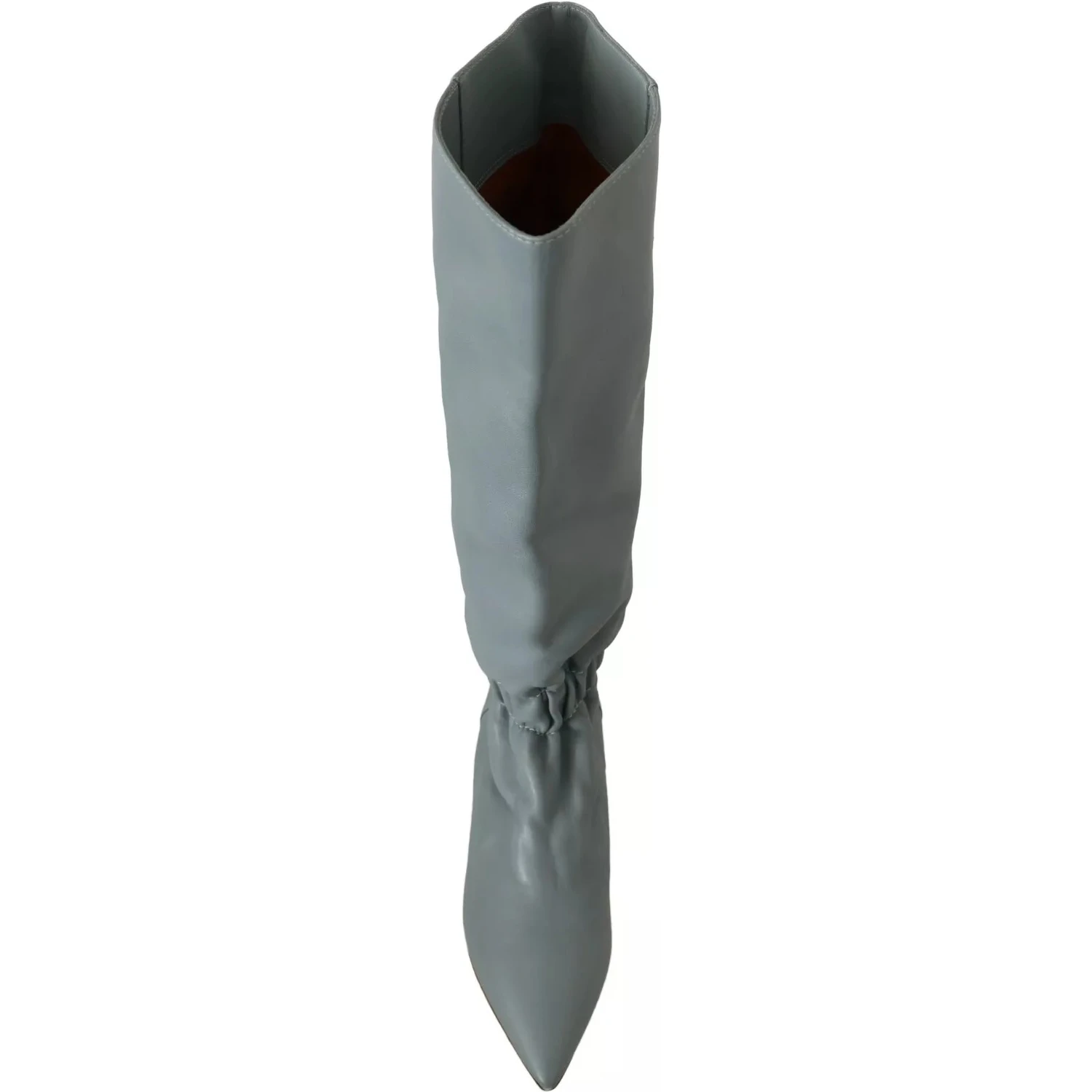 Blue Leather Elastic Flats Pull On Knee High Boots Shoes