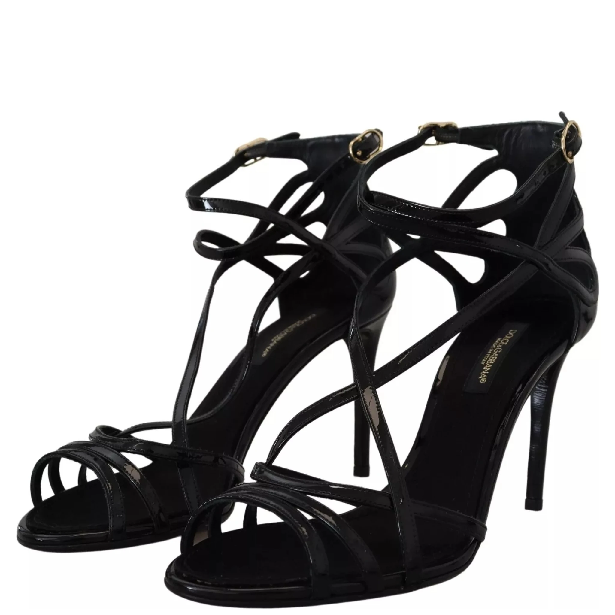 Black Leather Stiletto Heels Sandals Shoes