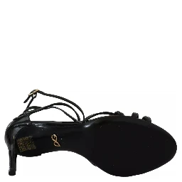 Black Leather Stiletto Heels Sandals Shoes