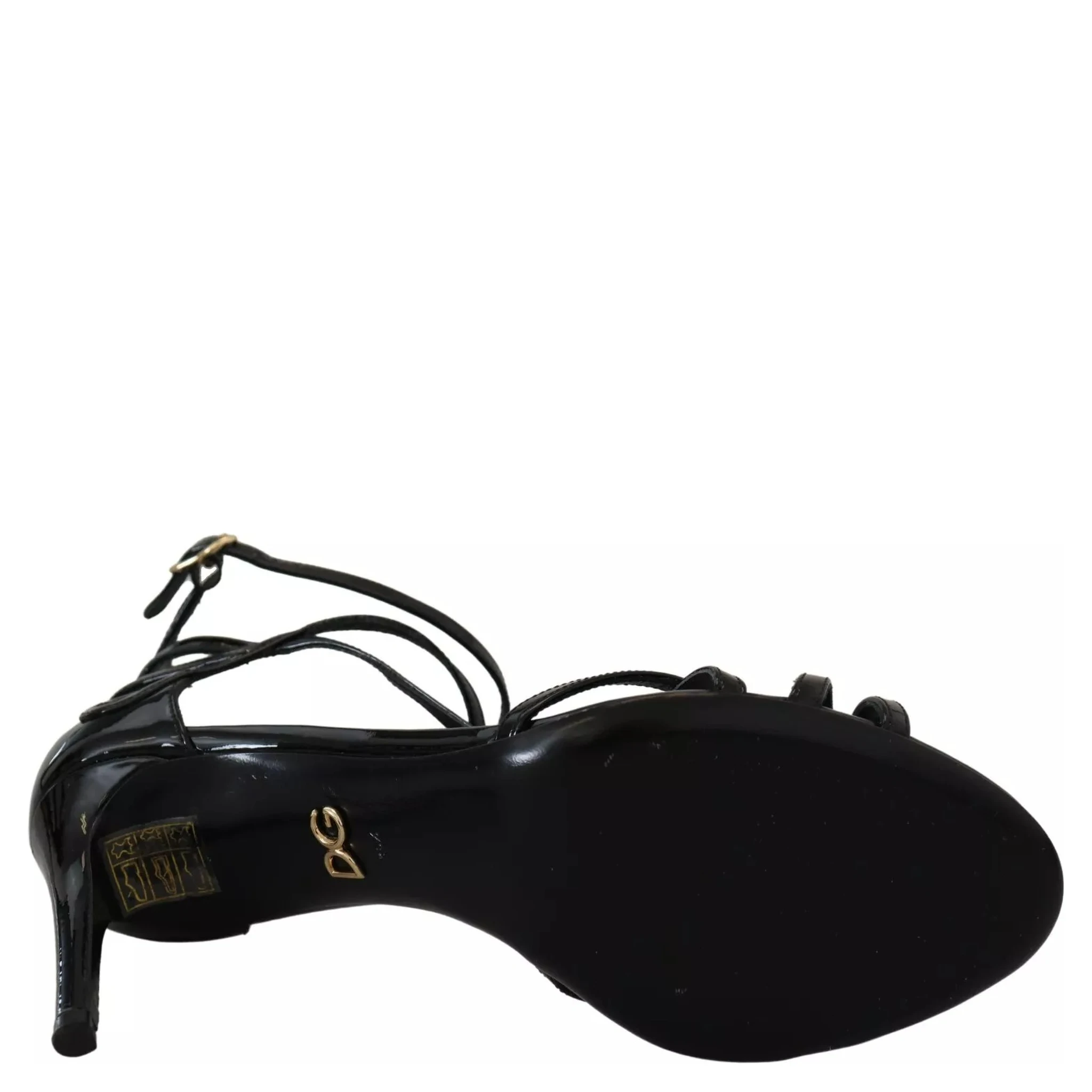 Black Leather Stiletto Heels Sandals Shoes