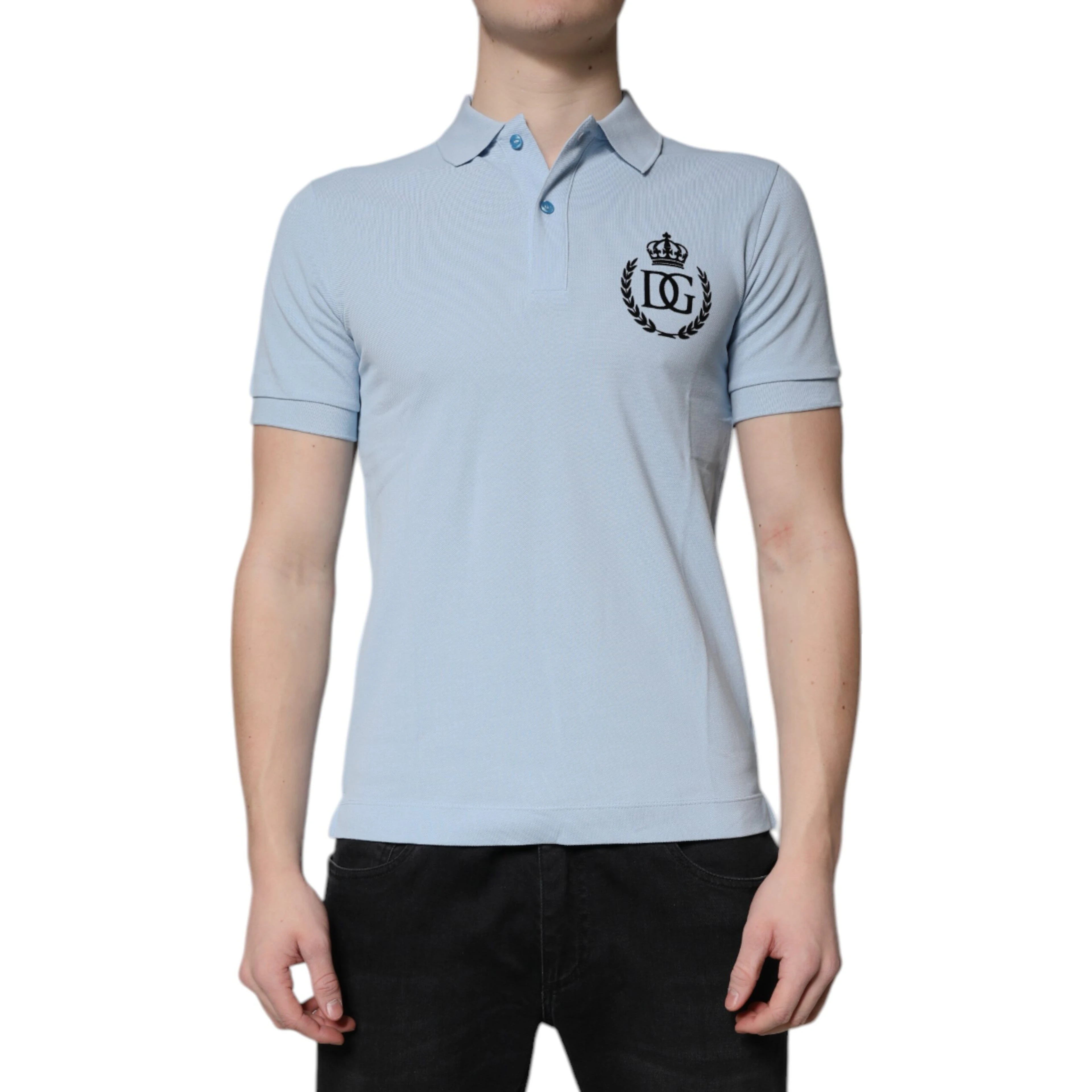 Sky Blue Cotton Crown Collared Polo T-shirt