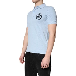 Sky Blue Cotton Crown Collared Polo T-shirt