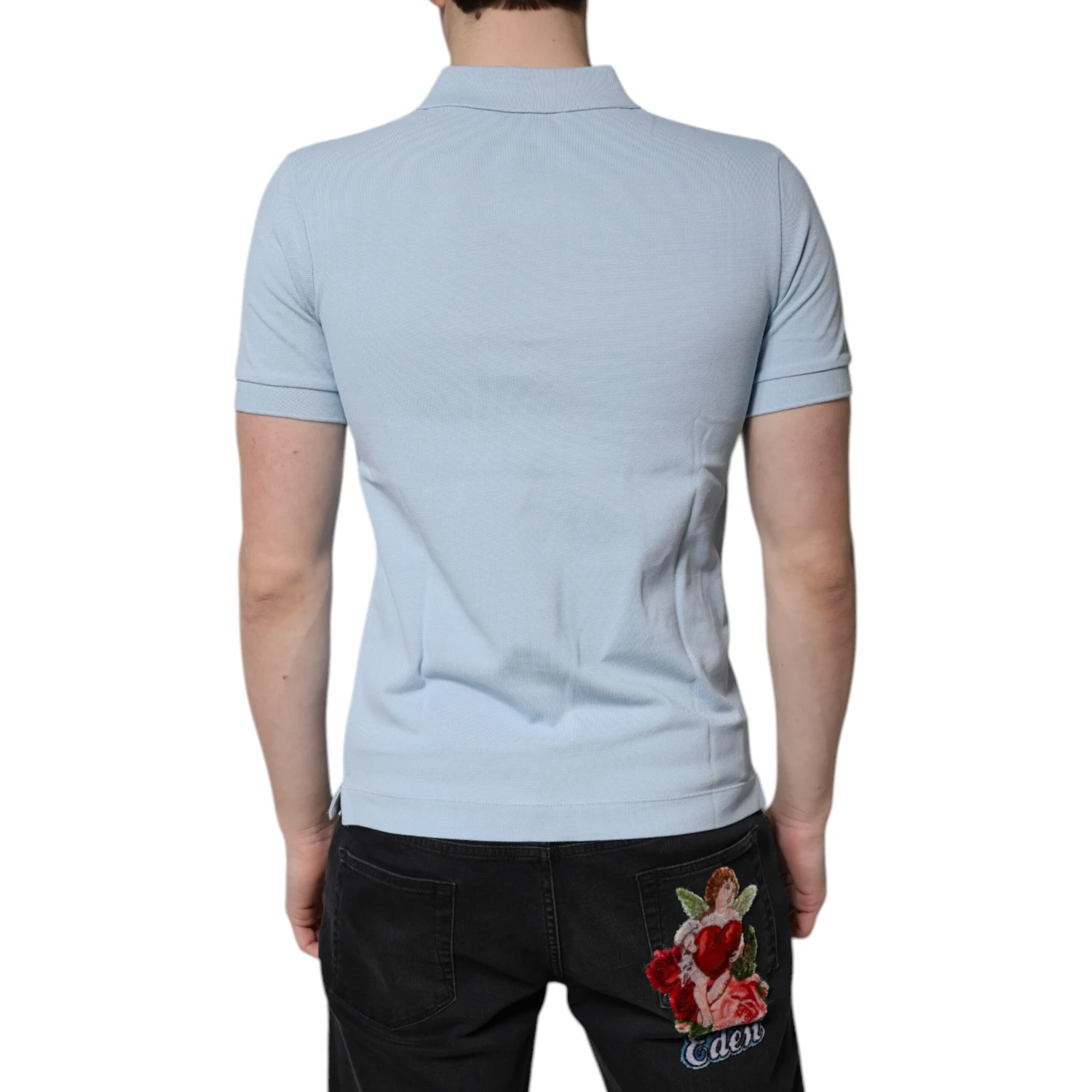Sky Blue Cotton Crown Collared Polo T-shirt