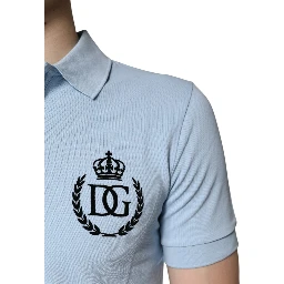 Sky Blue Cotton Crown Collared Polo T-shirt