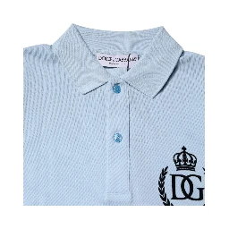Sky Blue Cotton Crown Collared Polo T-shirt