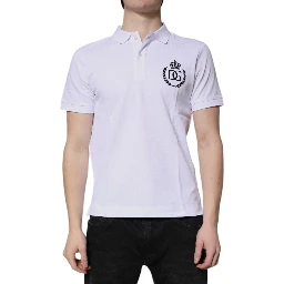 White Cotton Crown Collared Men Polo T-shirt