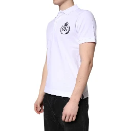 White Cotton Crown Collared Men Polo T-shirt