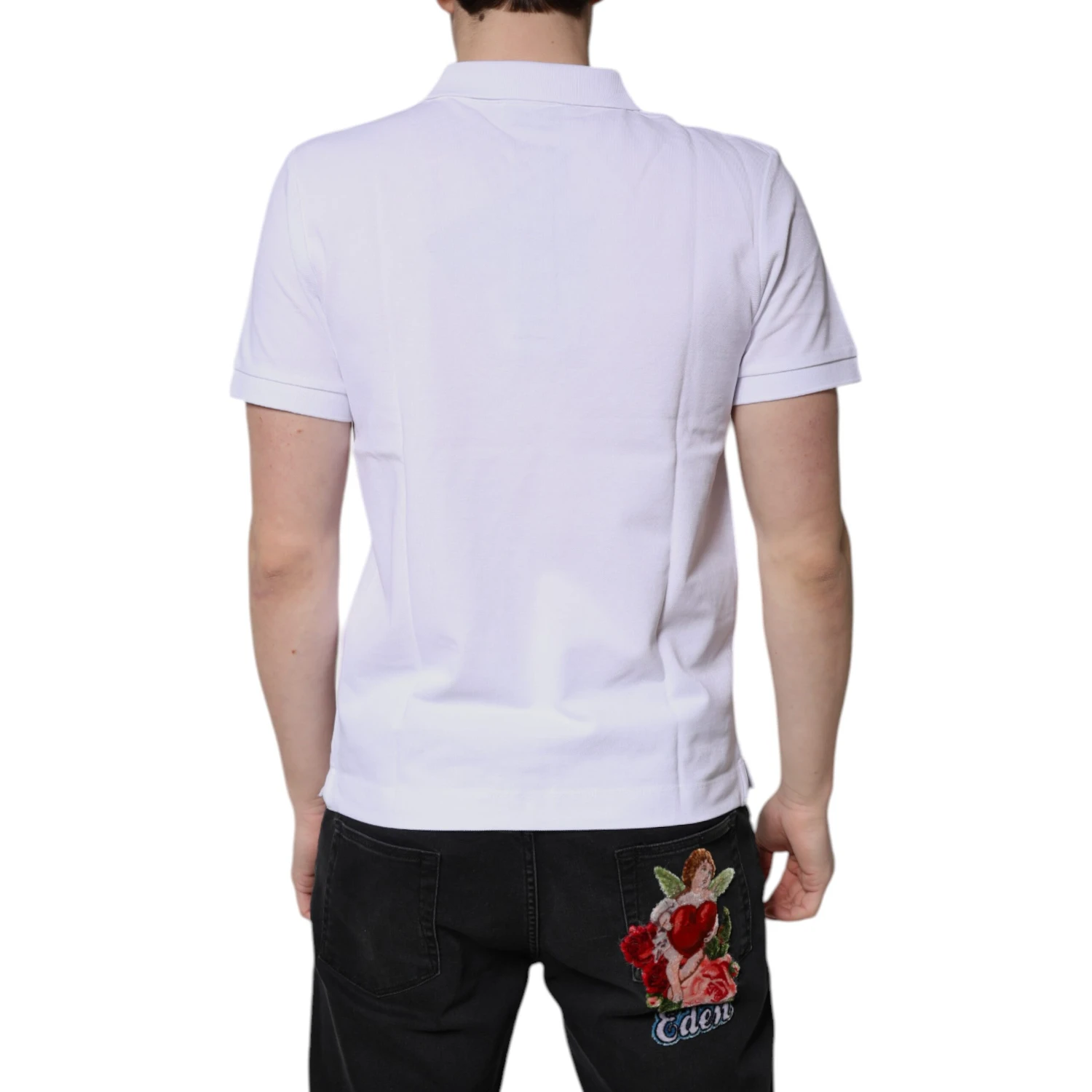White Cotton Crown Collared Men Polo T-shirt